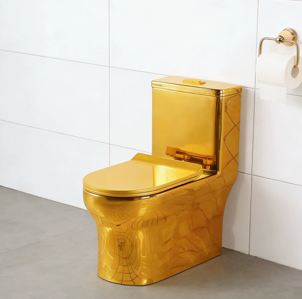 One-piece Standing Toilet Gold-colored Ceramic Closet for Modern Bathrooms - Lamylie