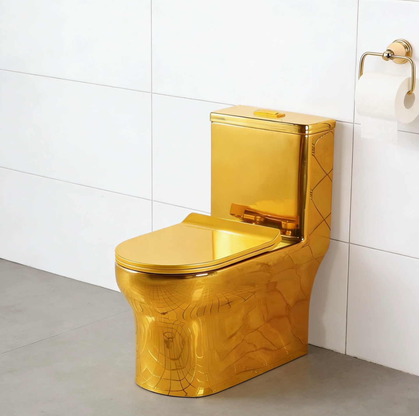 One-piece Standing Toilet Gold-colored Ceramic Closet for Modern Bathrooms - Lamylie