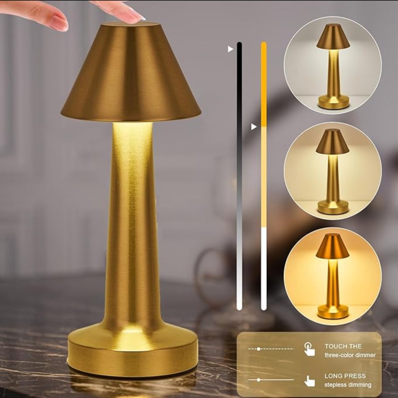Wireless Dimmable LED Battery Table Lamp LuxLamp - Modern via Touch | Living Room | Reading Lamp | Bedside Lamp - Lamylie