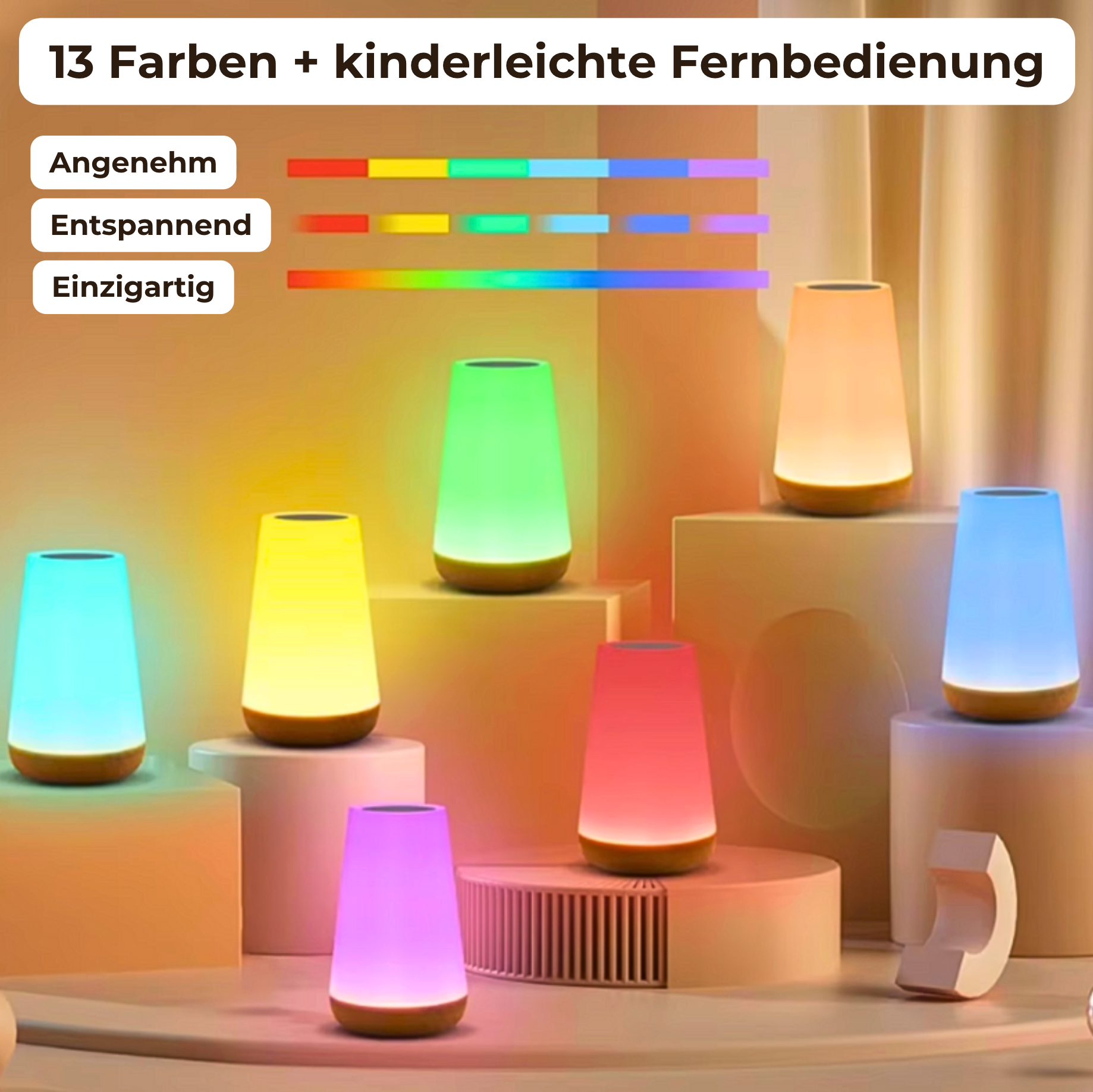 LumiSleep - USB Rechargeable Wireless Bedside Lamp with Dimmable Touch (Including 13 Colors + Remote Control) - Lamylie