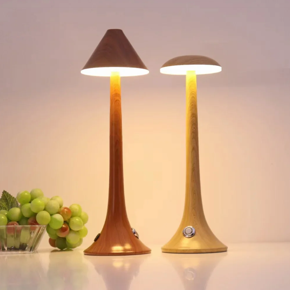 GlowWood - Elegáns, vezeték nélküli LED-es fa asztali lámpa beépített akkumulátorral - Lamylie