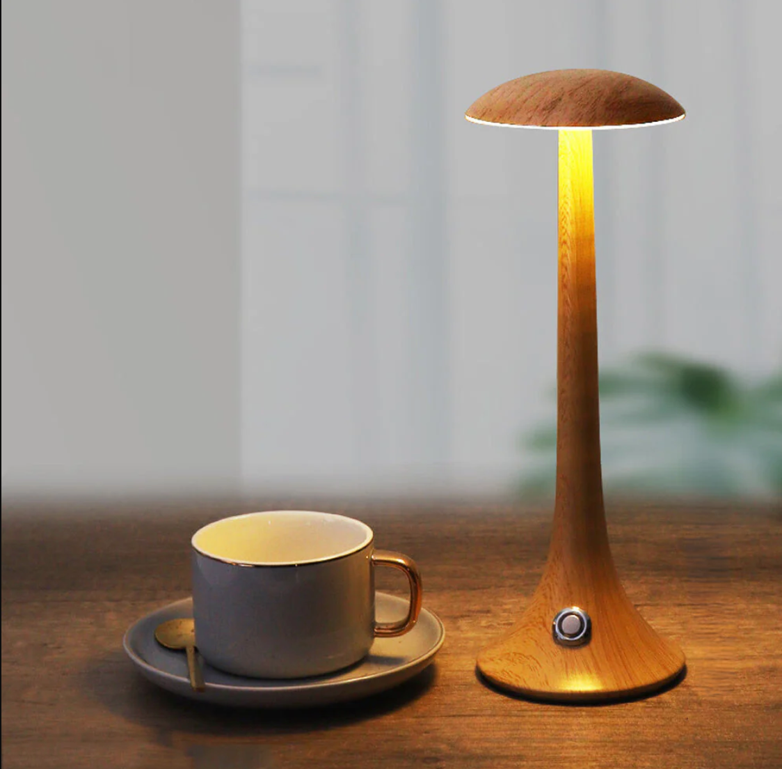 GlowWood - Elegáns, vezeték nélküli LED-es fa asztali lámpa beépített akkumulátorral - Lamylie