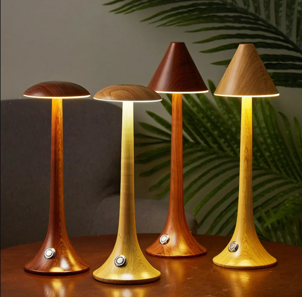 GlowWood - Elegáns, vezeték nélküli LED-es fa asztali lámpa beépített akkumulátorral - Lamylie