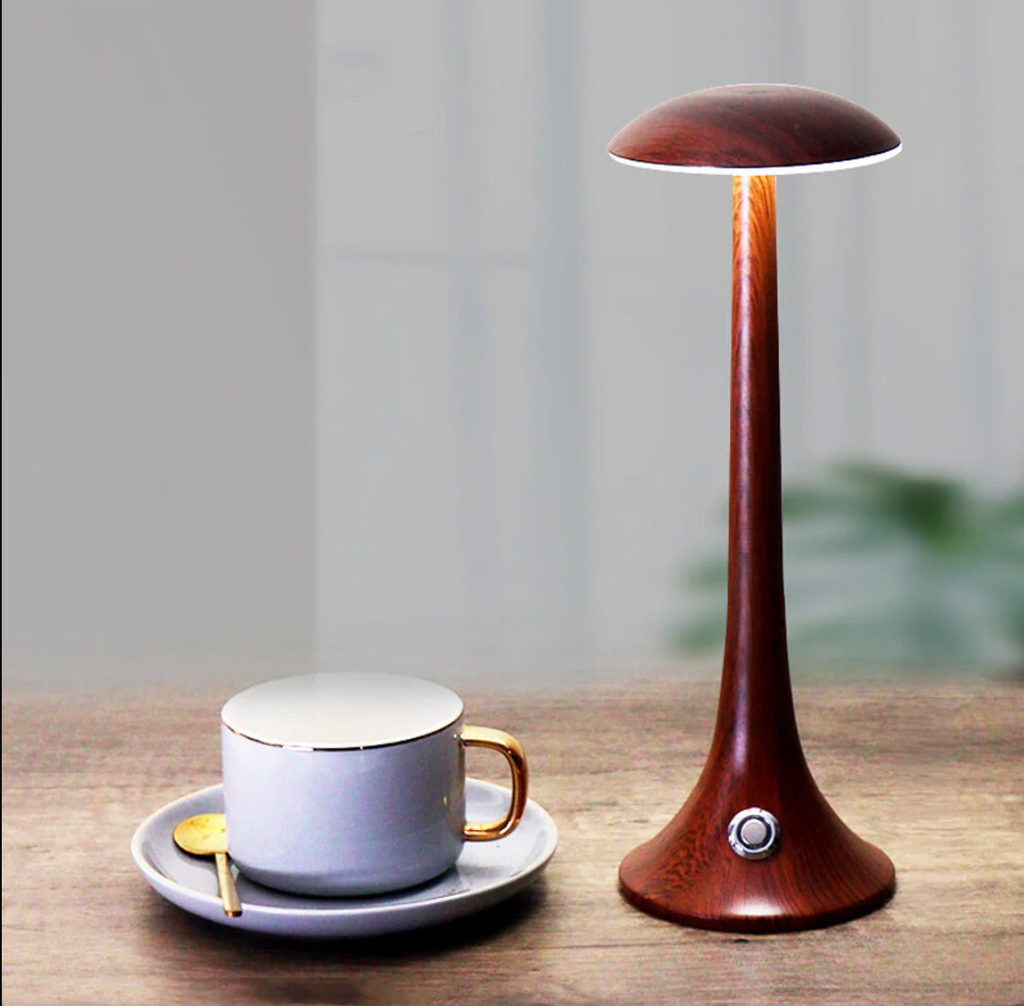 GlowWood - Elegáns, vezeték nélküli LED-es fa asztali lámpa beépített akkumulátorral - Lamylie