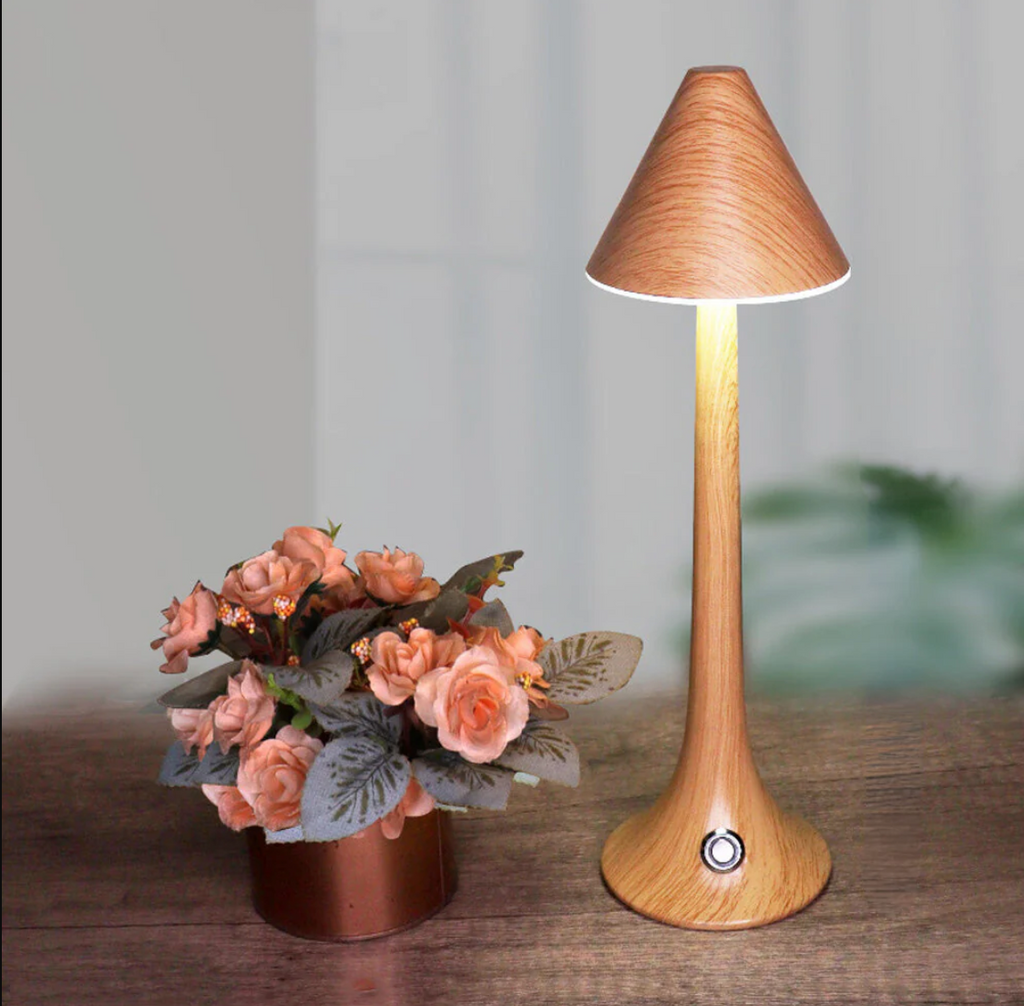 GlowWood - Elegáns, vezeték nélküli LED-es fa asztali lámpa beépített akkumulátorral - Lamylie