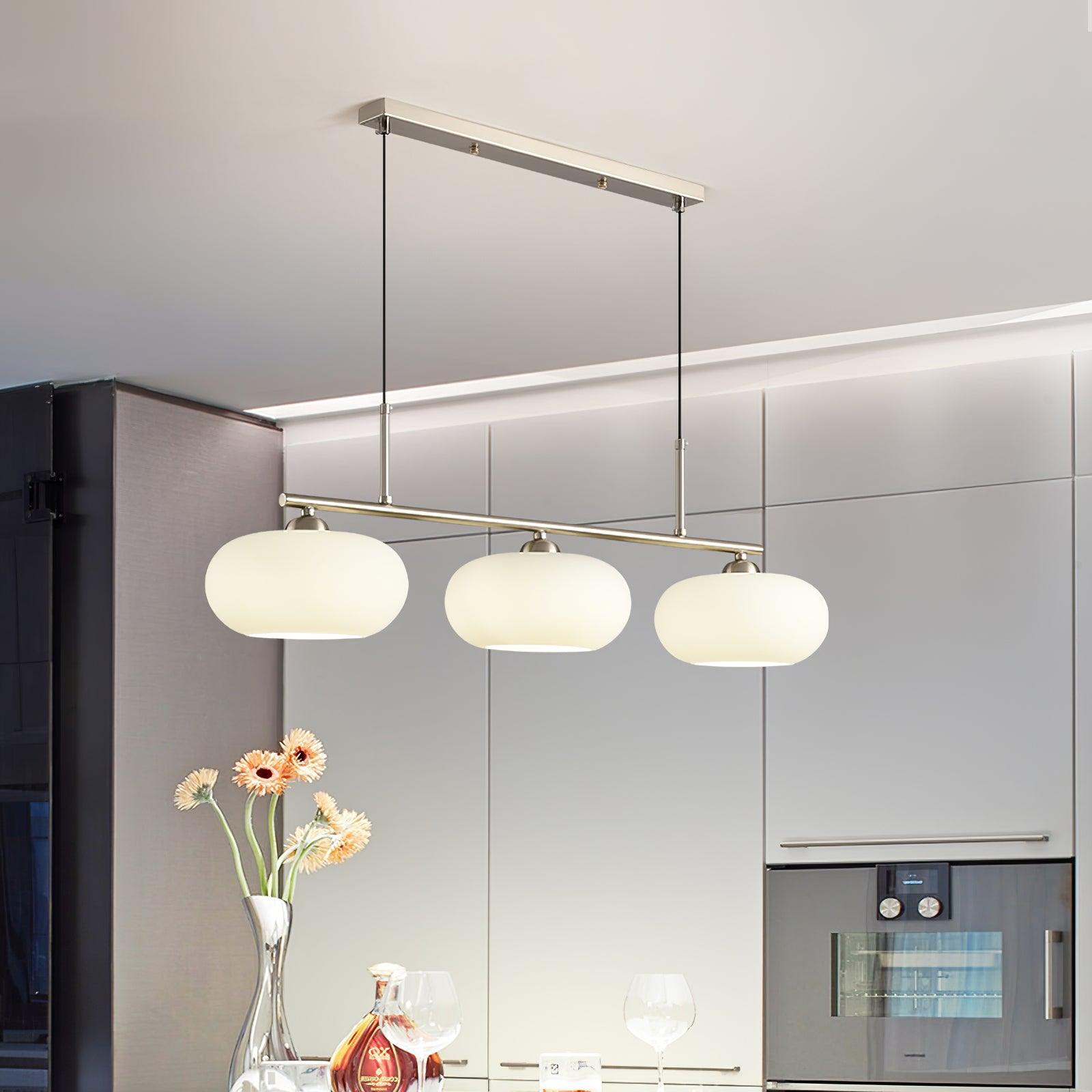 Design Pendant Lamp with 3 Globe Shades - Stylish Dining Room Lighting for Table and Kitchen Island - Adjustable 150 cm - Nickel or Gold - E26/E27 - Lamylie