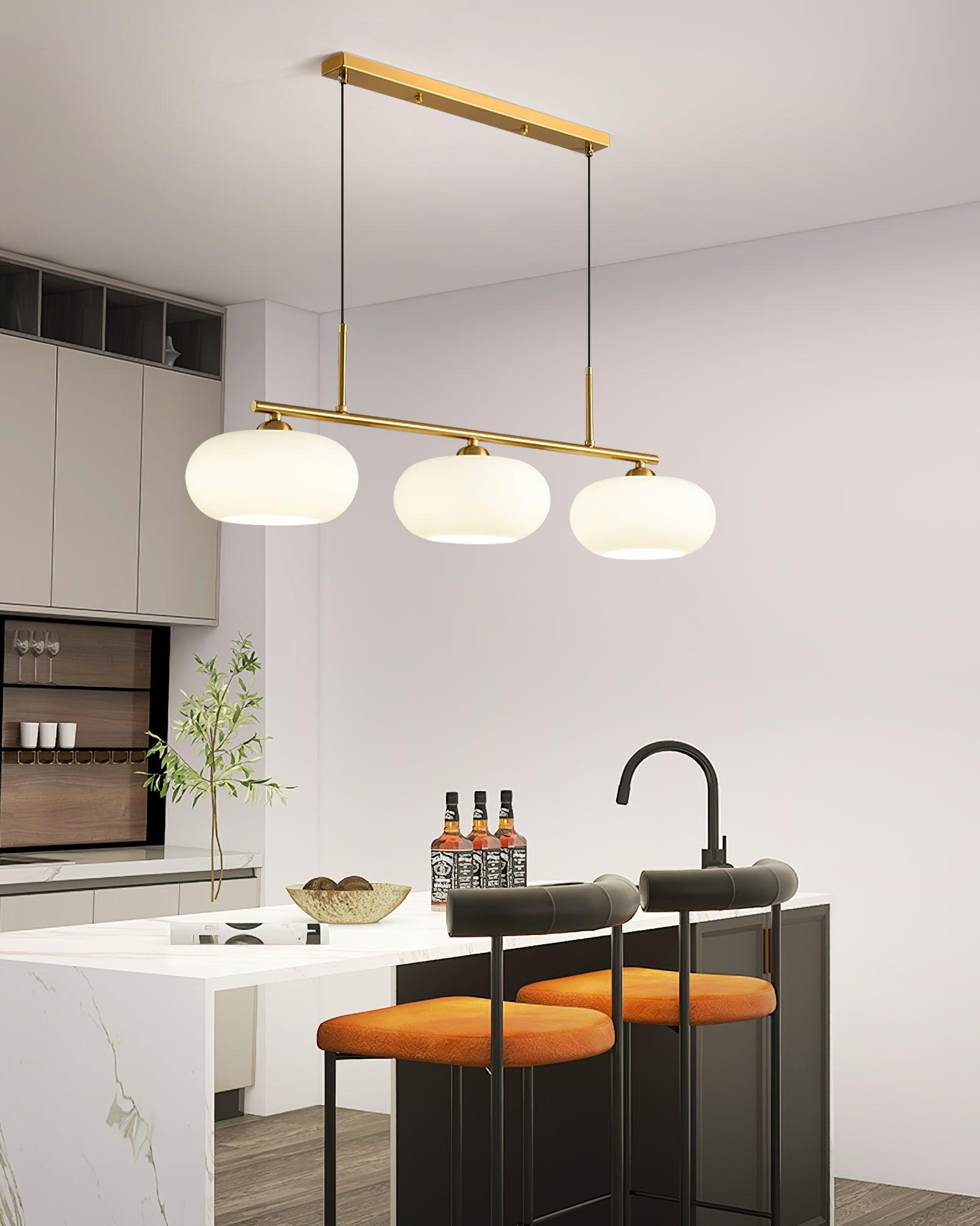 Design-Hängeleuchte mit 3 Glaskugelschirmen - Stilvolle Esszimmerbeleuchtung für Tisch und Kücheninsel - Verstellbar 150 cm - Nickel oder Gold - E26/E27 - Lamylie