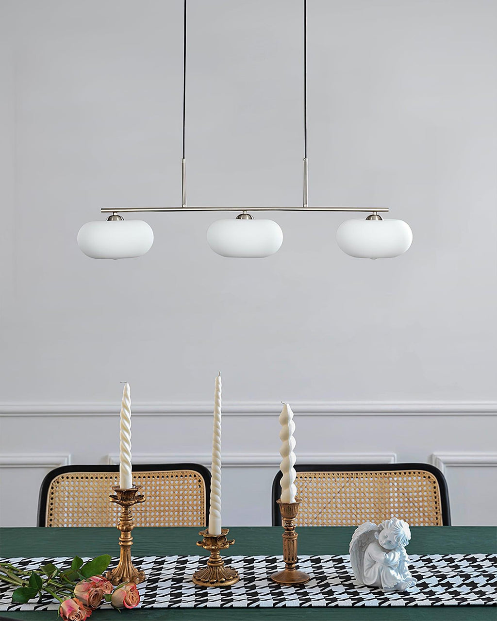 Design-Hängeleuchte mit 3 Glaskugelschirmen - Stilvolle Esszimmerbeleuchtung für Tisch und Kücheninsel - Verstellbar 150 cm - Nickel oder Gold - E26/E27 - Lamylie