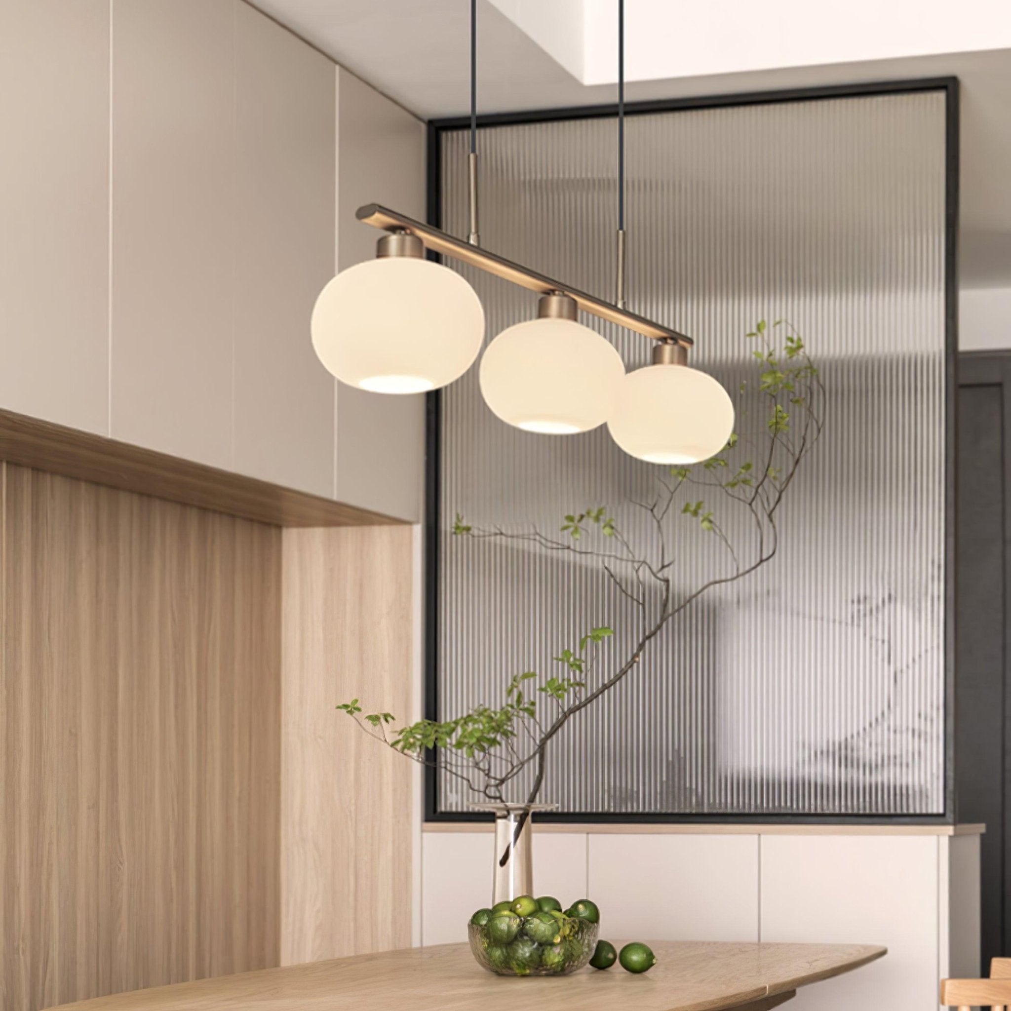 Design-Hängeleuchte mit 3 Glaskugelschirmen - Stilvolle Esszimmerbeleuchtung für Tisch und Kücheninsel - Verstellbar 150 cm - Nickel oder Gold - E26/E27 - Lamylie
