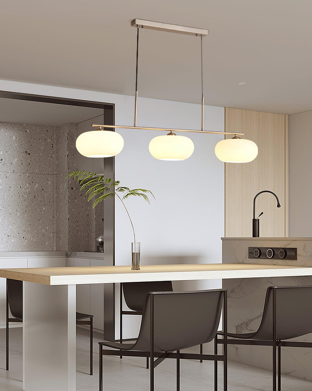 Design-Hängeleuchte mit 3 Glaskugelschirmen - Stilvolle Esszimmerbeleuchtung für Tisch und Kücheninsel - Verstellbar 150 cm - Nickel oder Gold - E26/E27 - Lamylie