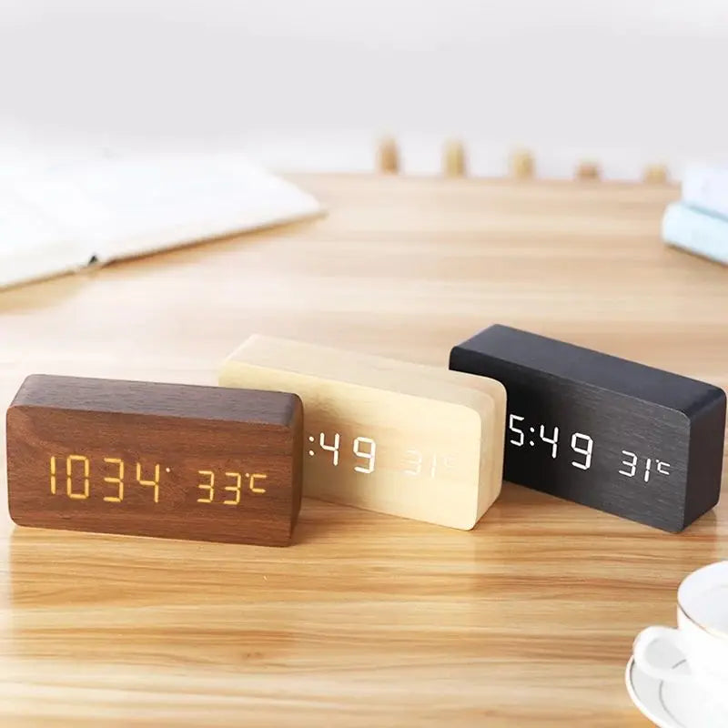 LED Display Digital Alarm Clock in Wooden Design - Lamylie