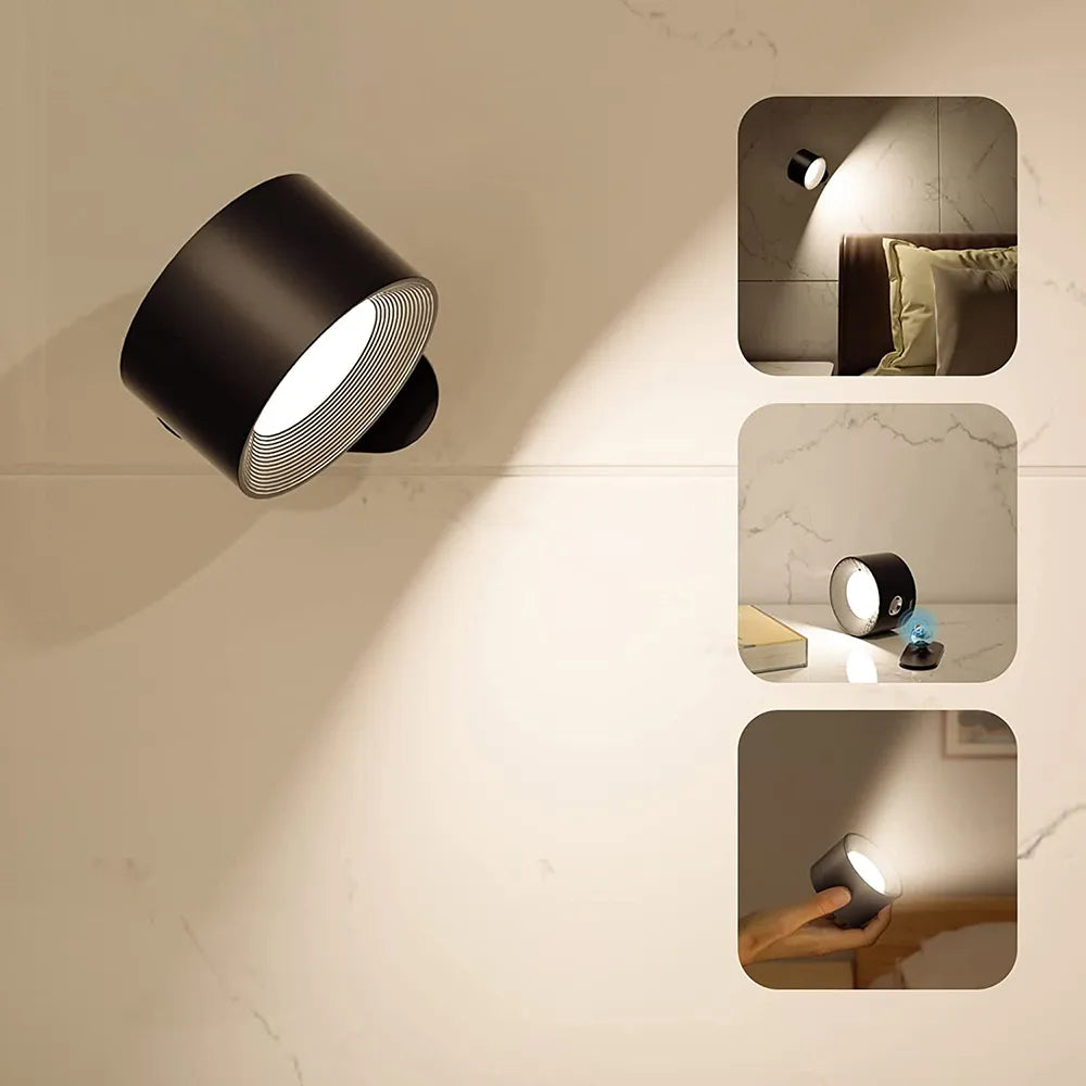 Wireless Rechargeable & Dimmable Wall Lamp with 360° Rotation | Compact Touch-Control Night Light - Lamylie