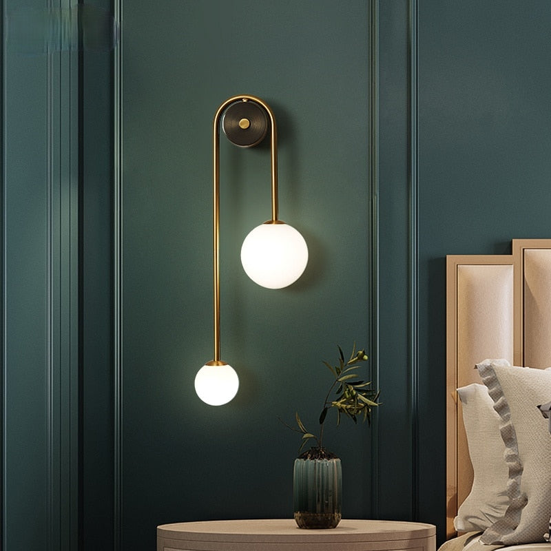 Gold-Colored Wall Lamp with White Glass Globe | Modern Scandinavian Design for Hallway & Corridor - Lamylie