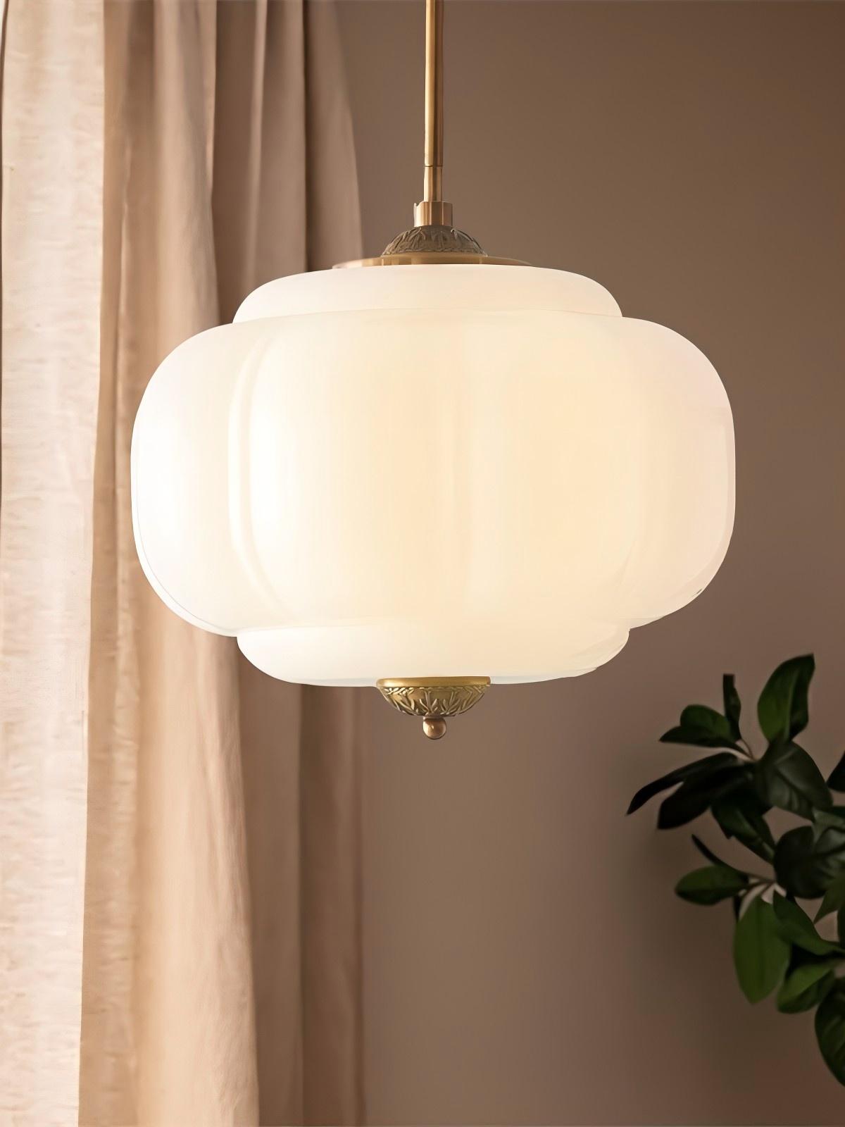Vintage Milk Glass Ceiling Lamp Scalloped Edge White Pink Green Blue Clear Matte Glass Semi-Flush Pendant Lamp Brass Black Finish - Lamylie