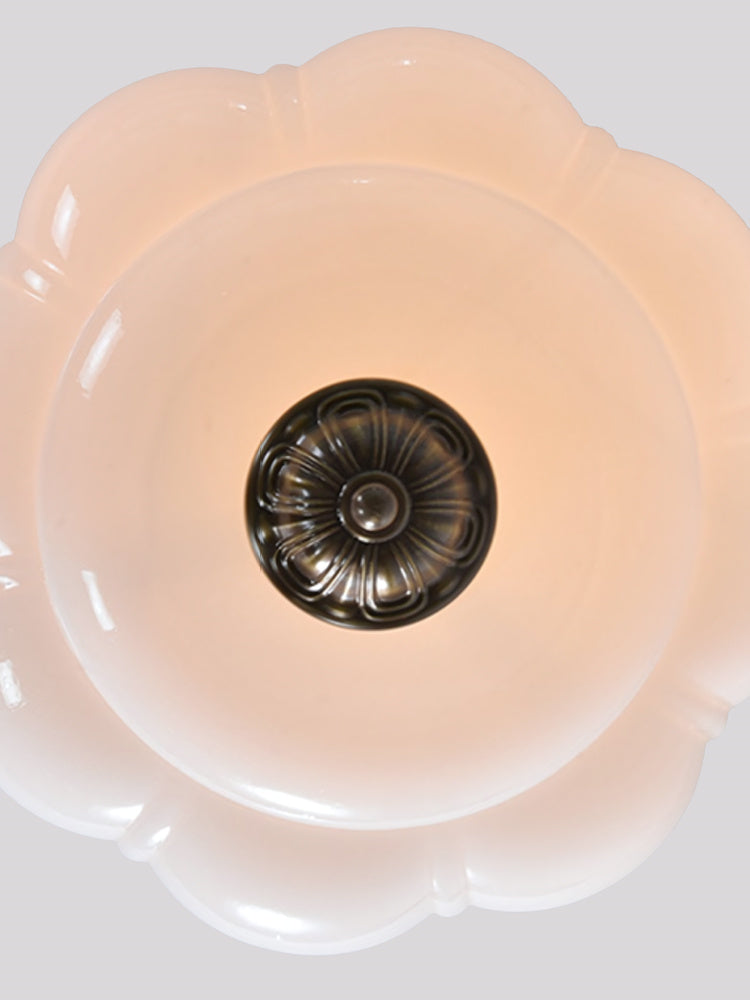 Vintage Milk Glass Ceiling Lamp Scalloped Edge White Pink Green Blue Clear Matte Glass Semi-Flush Pendant Lamp Brass Black Finish - Lamylie