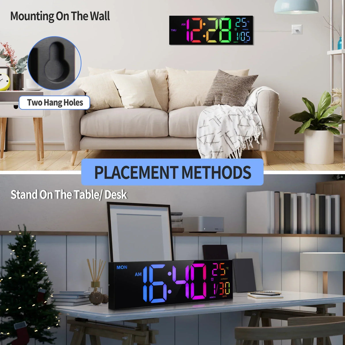 Large LED Digital Wall Clock with RGB Display and Remote Control - Lamylie