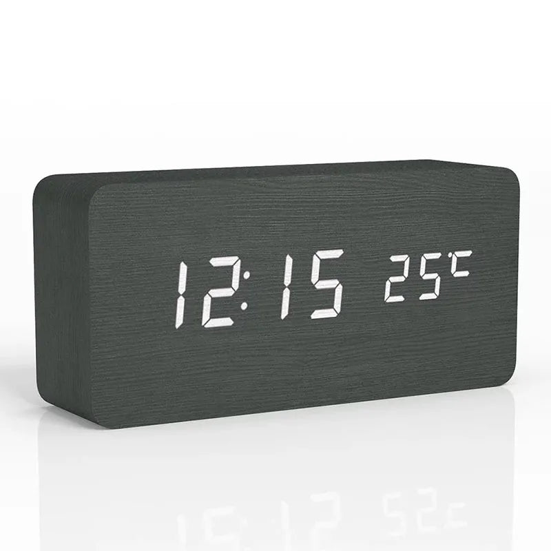 LED Display Digital Alarm Clock in Wooden Design - Lamylie