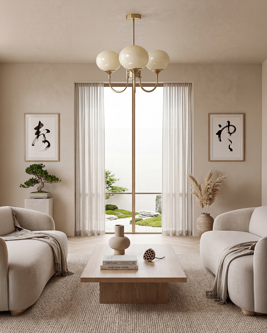 Mid-Century Glass Chandelier with Globe Shades and Polished Metal Finish | Available in Copper and Chrome with Colored Glass | 3 or 5 Arms with Adjustable Rod System - Lamylie