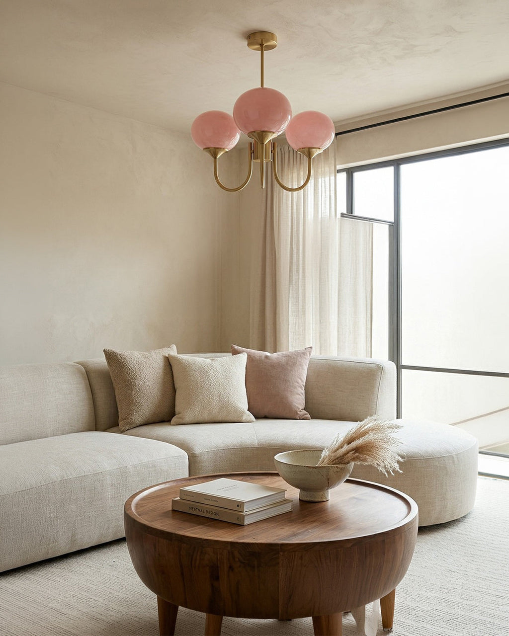 Mid-Century Glass Chandelier with Globe Shades and Polished Metal Finish | Available in Copper and Chrome with Colored Glass | 3 or 5 Arms with Adjustable Rod System - Lamylie