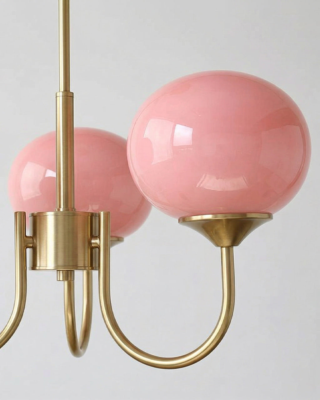 Mid-Century Glass Chandelier with Globe Shades and Polished Metal Finish | Available in Copper and Chrome with Colored Glass | 3 or 5 Arms with Adjustable Rod System - Lamylie
