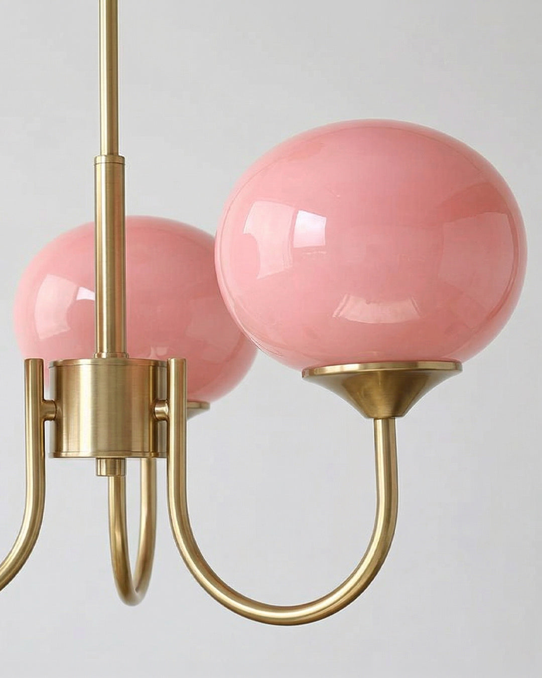 Mid-Century Glass Chandelier with Globe Shades and Polished Metal Finish | Available in Copper and Chrome with Colored Glass | 3 or 5 Arms with Adjustable Rod System - Lamylie