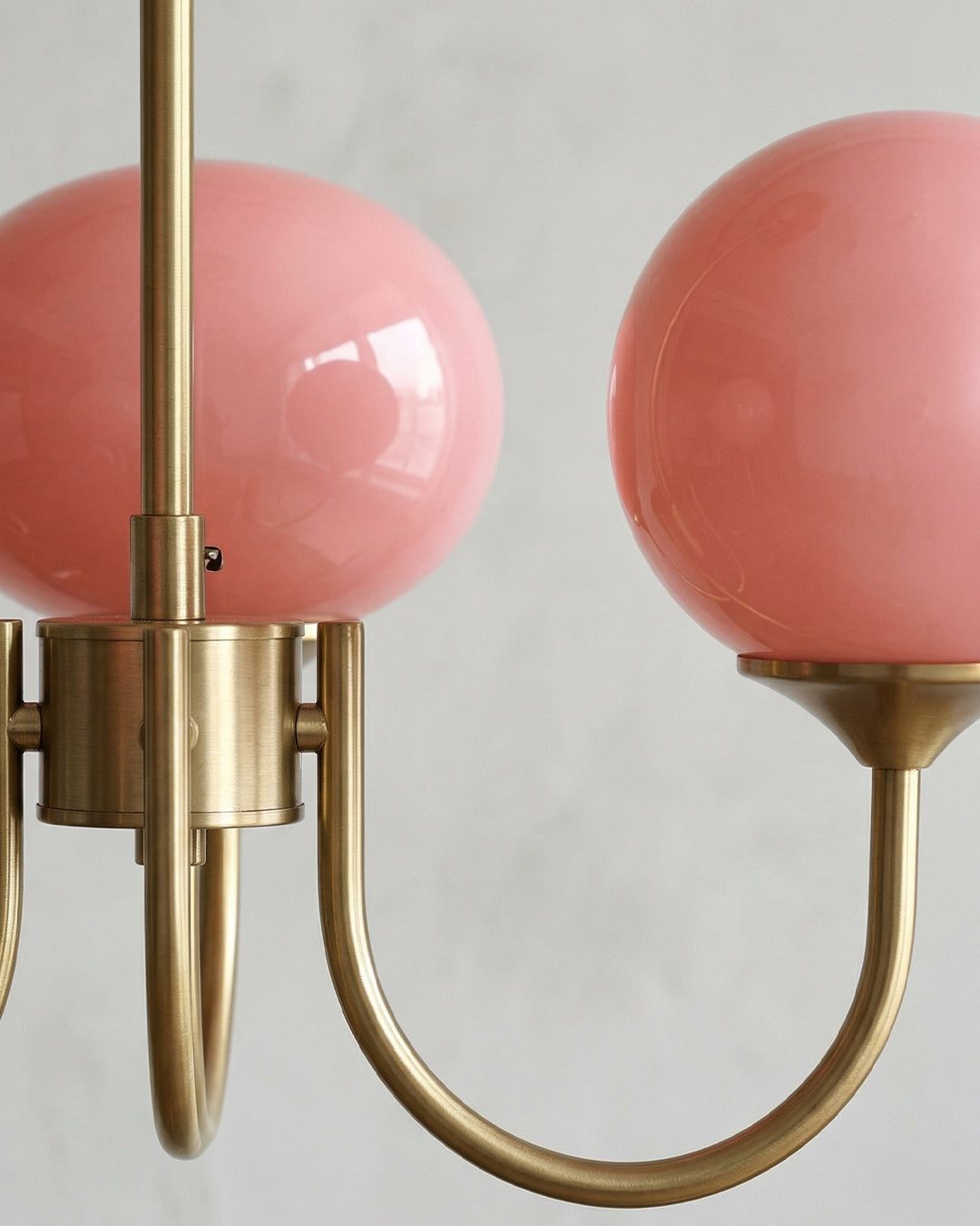 Mid-Century Glass Chandelier with Globe Shades and Polished Metal Finish | Available in Copper and Chrome with Colored Glass | 3 or 5 Arms with Adjustable Rod System - Lamylie