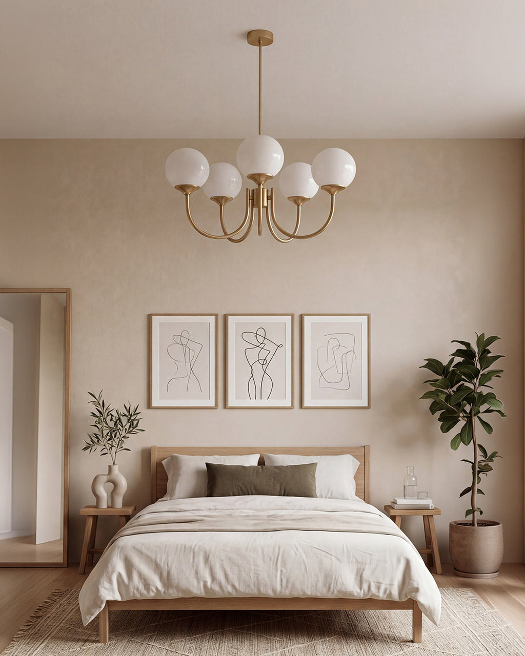 Mid-Century Glass Chandelier with Globe Shades and Polished Metal Finish | Available in Copper and Chrome with Colored Glass | 3 or 5 Arms with Adjustable Rod System - Lamylie