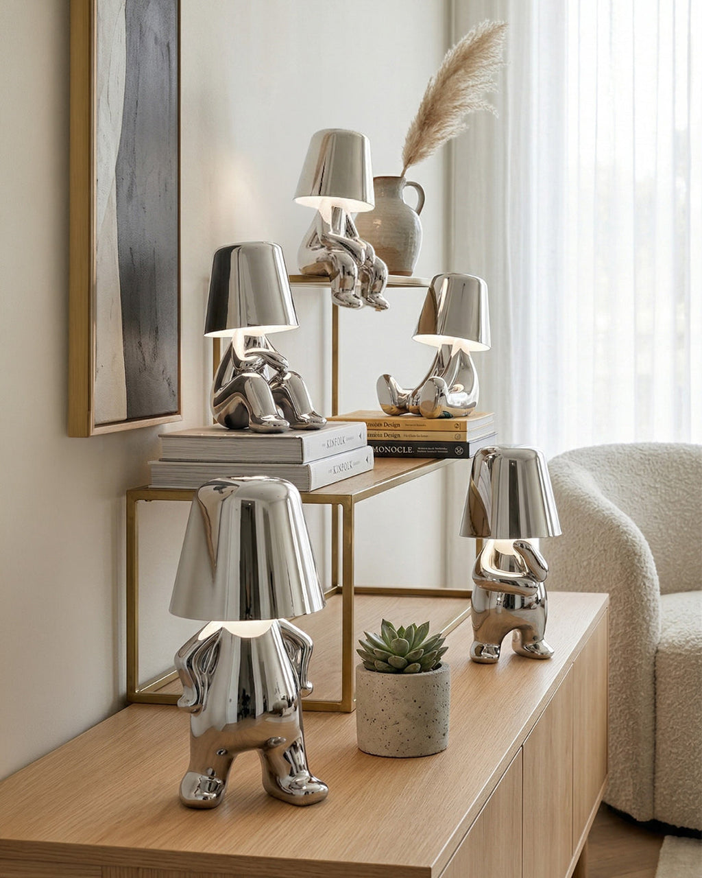 Metal Table Lamp Sculpture Figure Ambient Light Touch Dimmable LED Night Light Gold Silver Modern Design Decorative - Lamylie