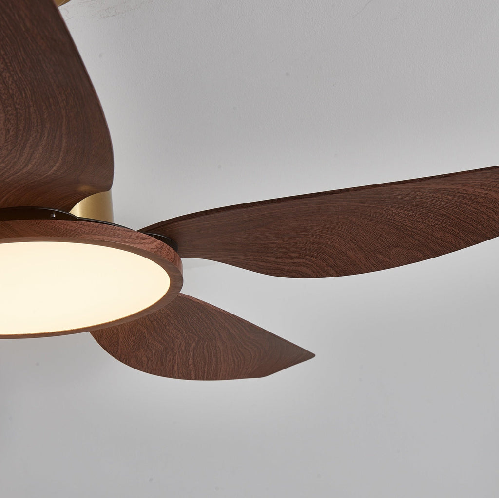 Ceiling fan with lighting walnut brass modern design 3 speeds remote control LED integrated 35W dimmable oak steel luxury Scandinavian indoor use living room bedroom fan with lampshade ventilation cooling - Lamylie