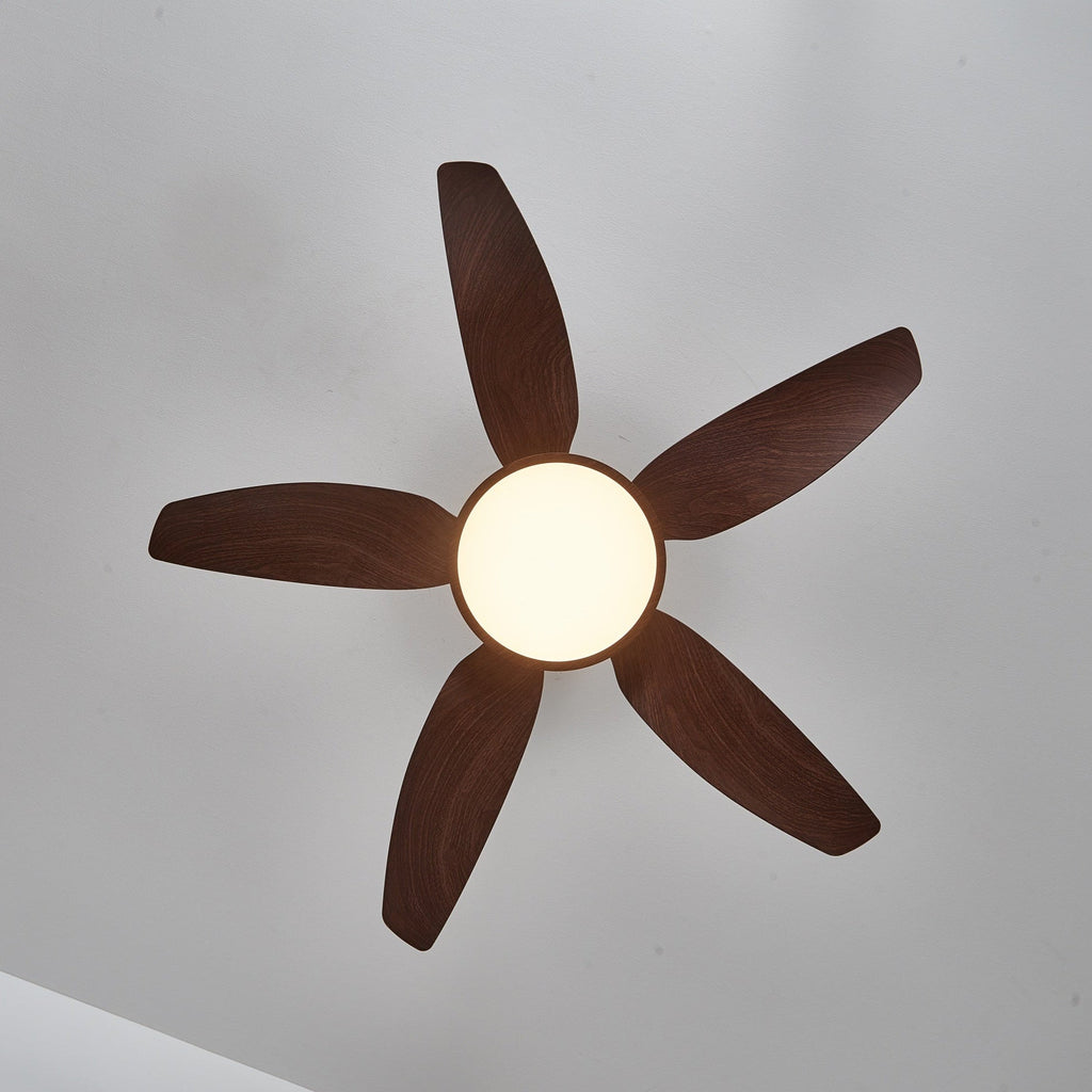 Ceiling fan with lighting walnut brass modern design 3 speeds remote control LED integrated 35W dimmable oak steel luxury Scandinavian indoor use living room bedroom fan with lampshade ventilation cooling - Lamylie