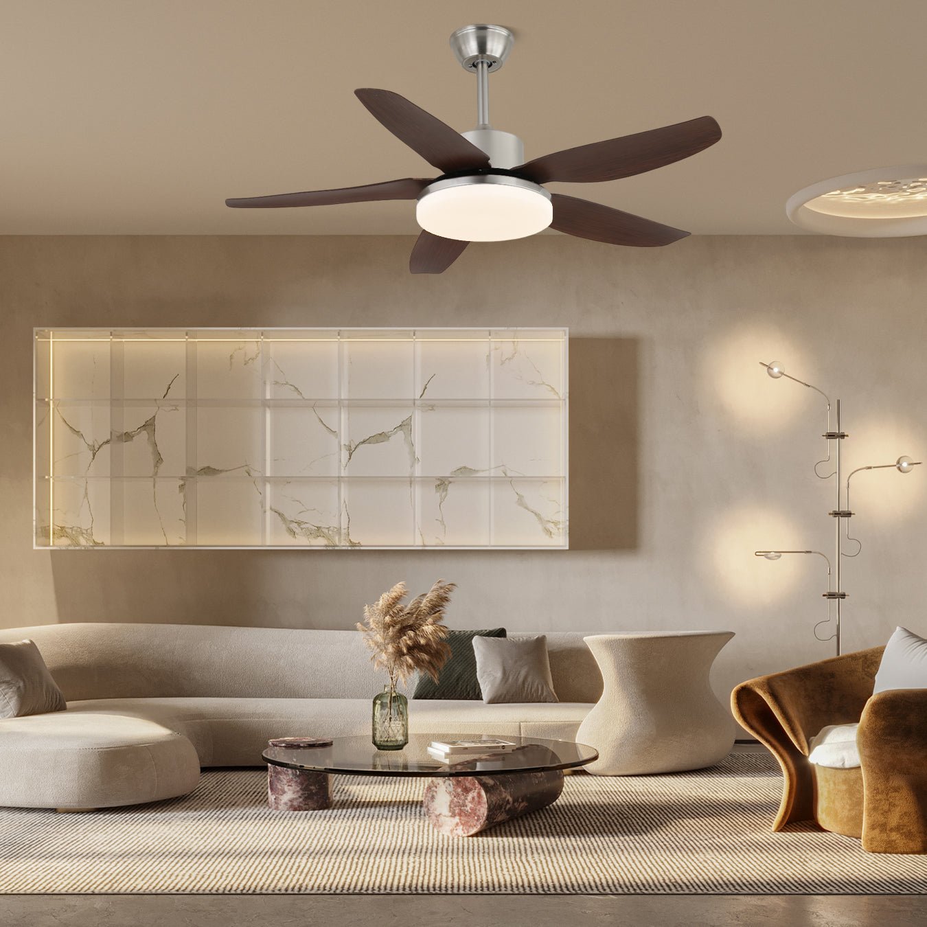 Ceiling Fan Eland in Wood with Lighting Ø122cm - Lamylie