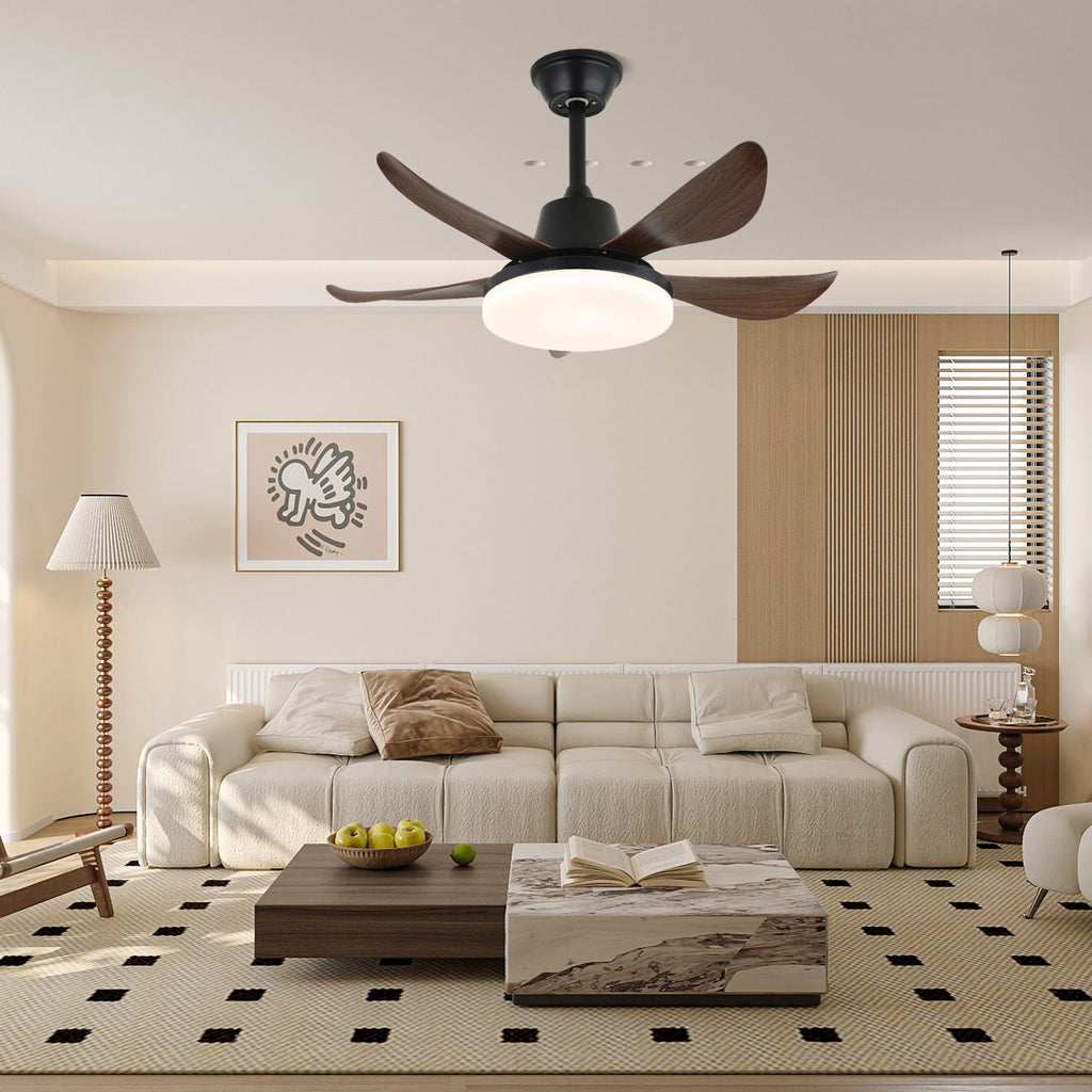 Ventilator de tavan cu iluminare, 91 cm | Design modern cu pale cu efect de lemn și LED | 6 viteze | Cu telecomandă - Lamylie