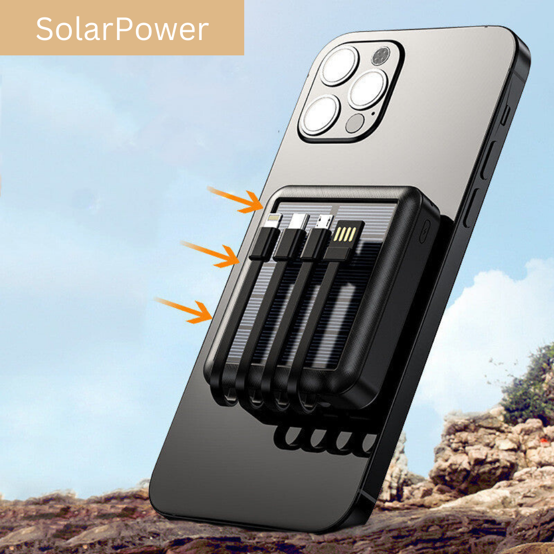 Baterie externă solară portabilă cu lanternă LED și mai multe porturi de încărcare | Ideală pentru activități în aer liber, camping și situații de urgență - Lamylie
