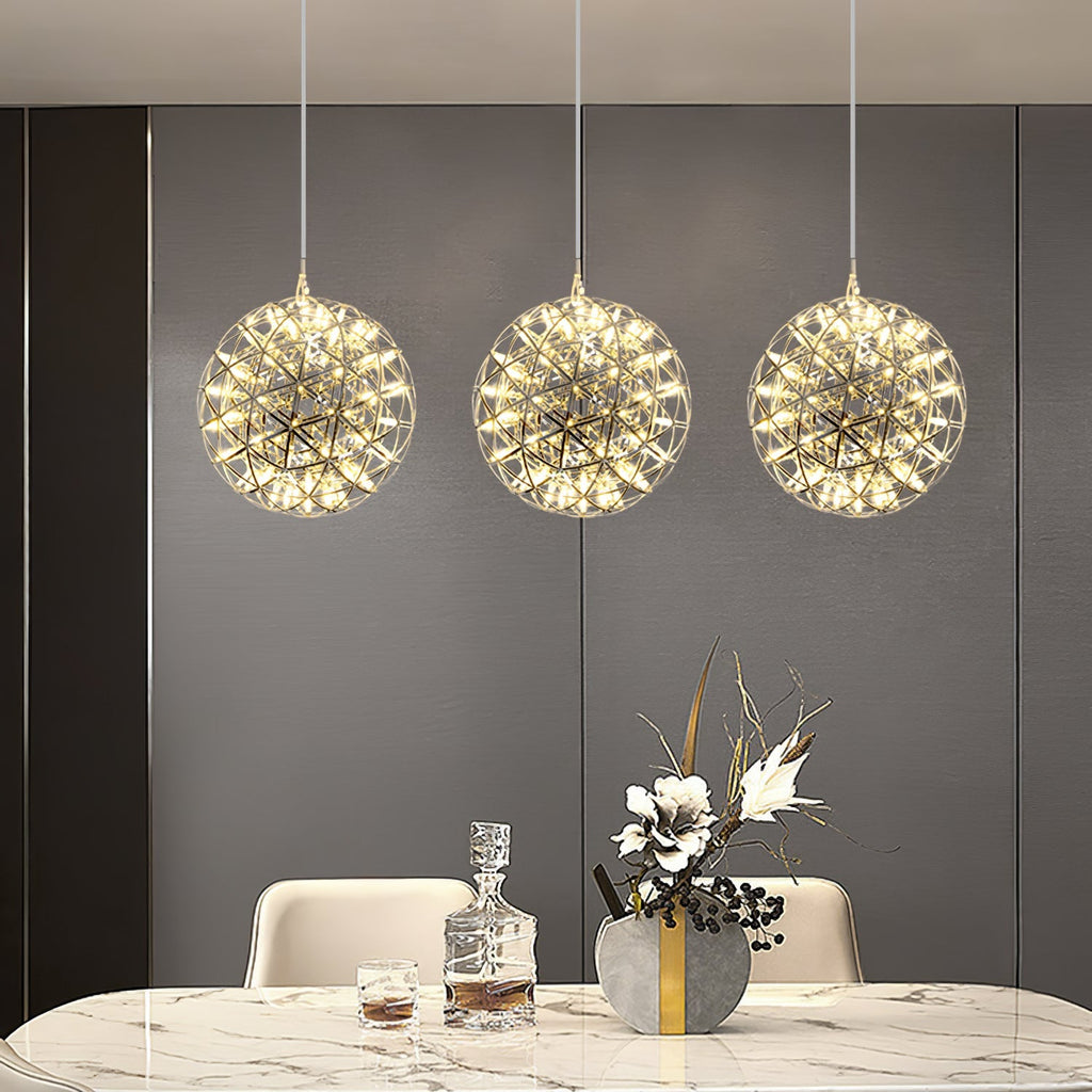 LED-hanglamp Zilveren Globe Sfeerverlichting Moderne Lamp Globe met Dimbare Lichtpunten Transparante Kristallen Globe Decoratief Scandinavisch Warmwit Industrieel Design Interieurlamp - Lamylie