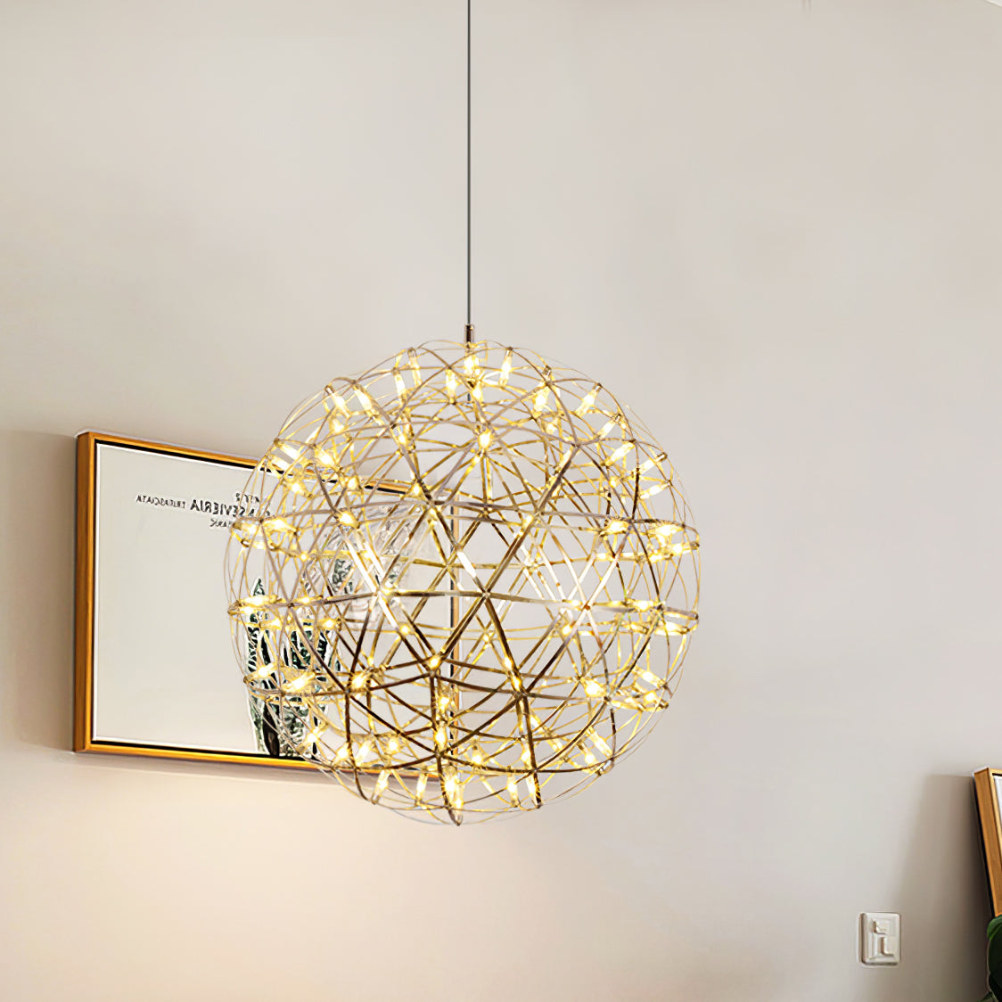 LED-hanglamp Zilveren Globe Sfeerverlichting Moderne Lamp Globe met Dimbare Lichtpunten Transparante Kristallen Globe Decoratief Scandinavisch Warmwit Industrieel Design Interieurlamp - Lamylie