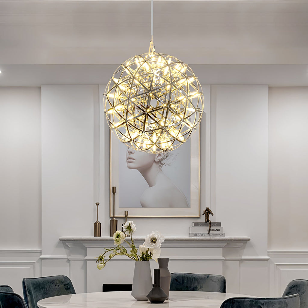LED-hanglamp Zilveren Globe Sfeerverlichting Moderne Lamp Globe met Dimbare Lichtpunten Transparante Kristallen Globe Decoratief Scandinavisch Warmwit Industrieel Design Interieurlamp - Lamylie