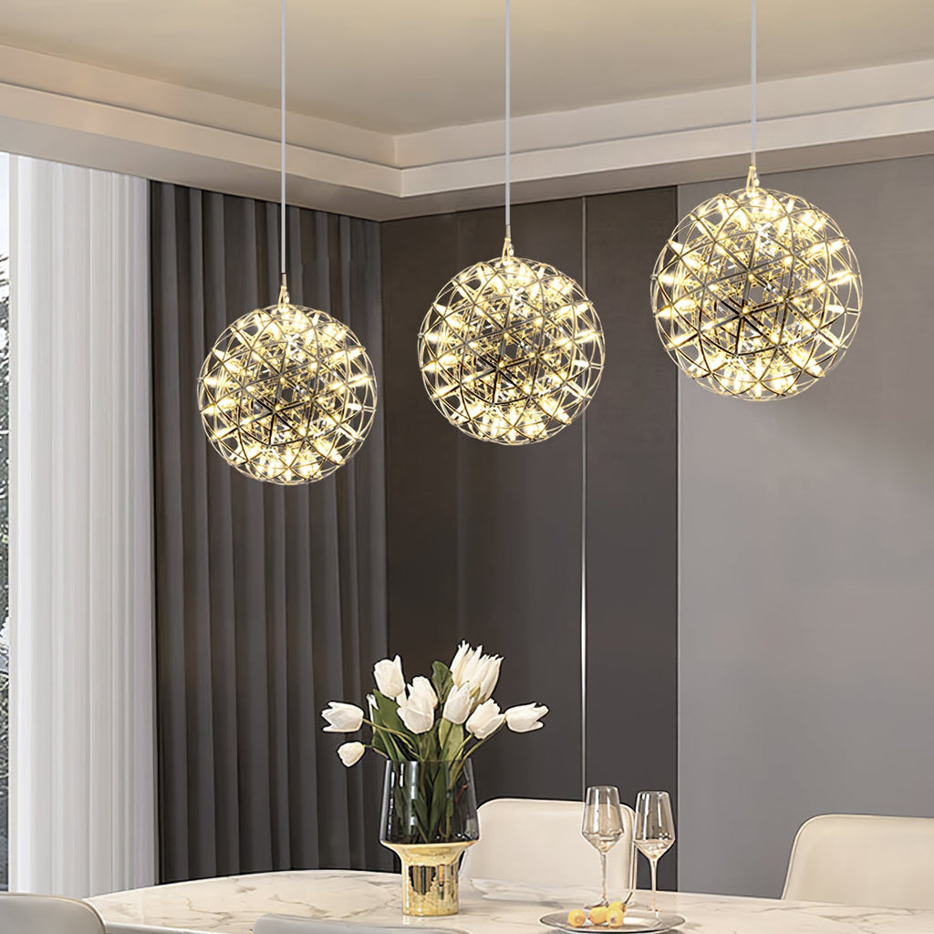 LED-hanglamp Zilveren Globe Sfeerverlichting Moderne Lamp Globe met Dimbare Lichtpunten Transparante Kristallen Globe Decoratief Scandinavisch Warmwit Industrieel Design Interieurlamp - Lamylie