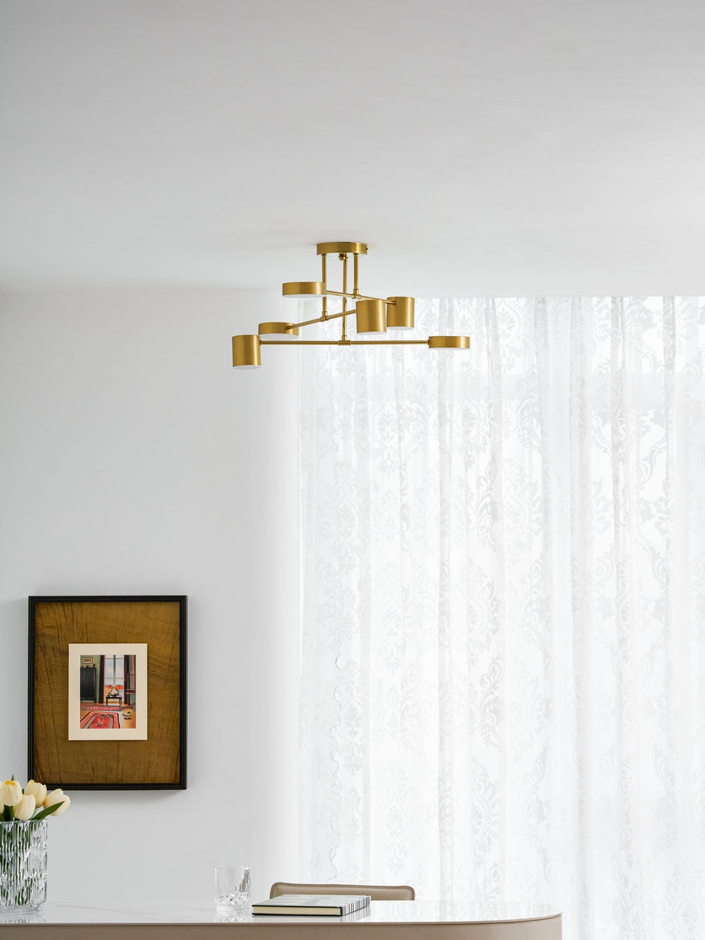 Sputnik Ceiling Lamp 6-Arms LED Metal Frame Ø57cm Gold Black White 36W Dimmable Mid-Century Scandinavian Dining Room Living Room Entrance Modern Design - Lamylie
