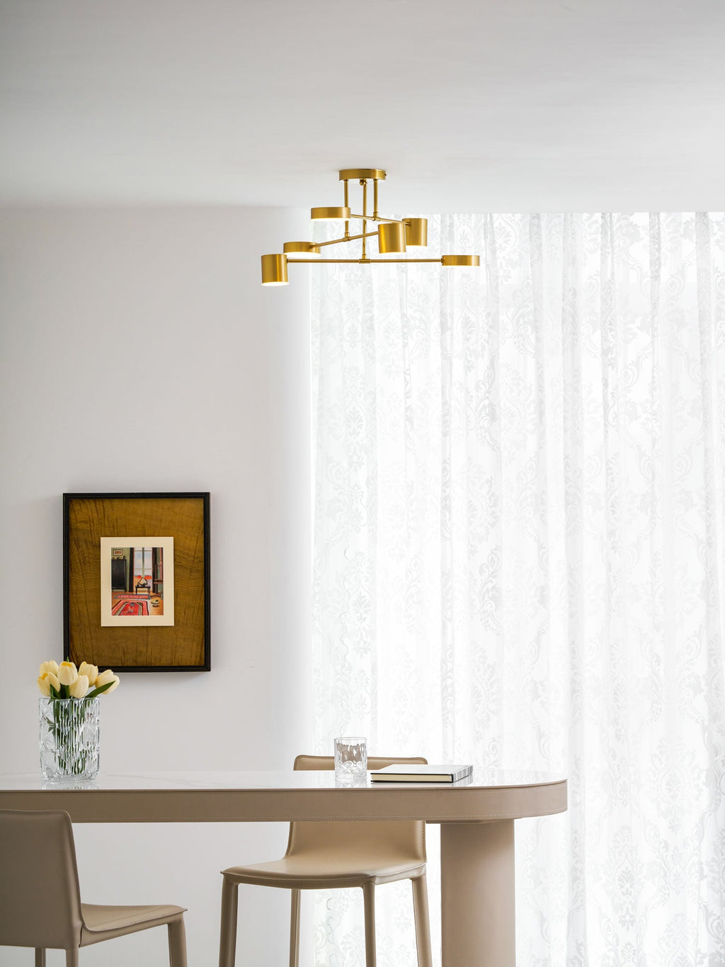 Sputnik Ceiling Lamp 6-Arms LED Metal Frame Ø57cm Gold Black White 36W Dimmable Mid-Century Scandinavian Dining Room Living Room Entrance Modern Design - Lamylie