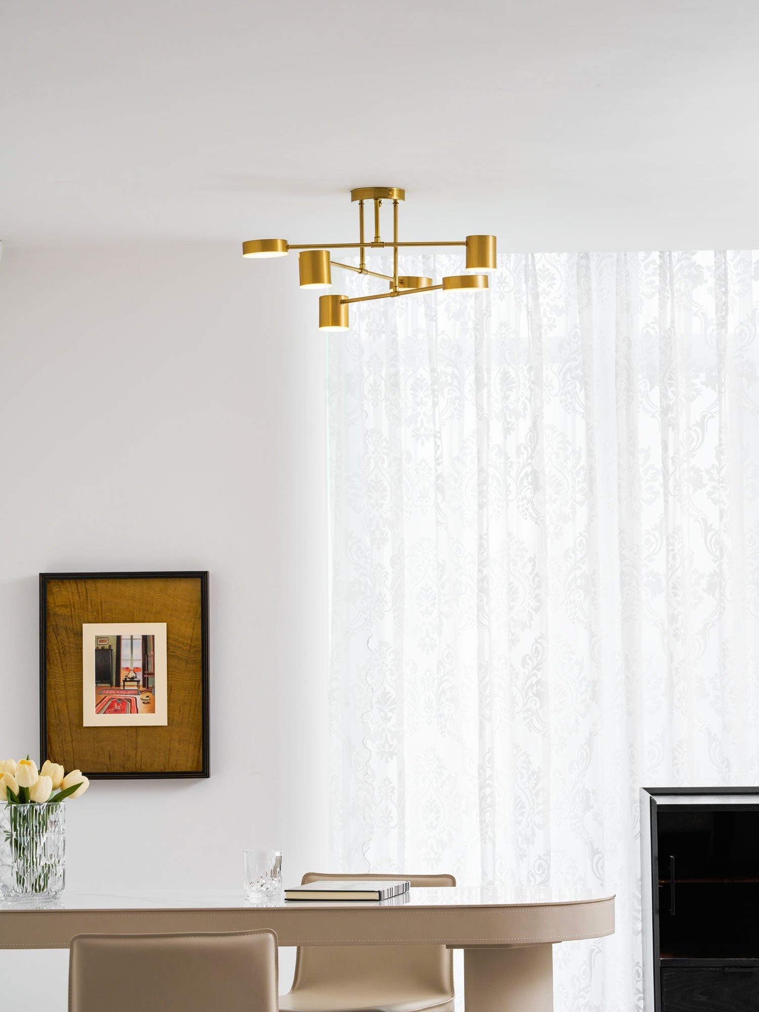 Sputnik Ceiling Lamp 6-Arms LED Metal Frame Ø57cm Gold Black White 36W Dimmable Mid-Century Scandinavian Dining Room Living Room Entrance Modern Design - Lamylie