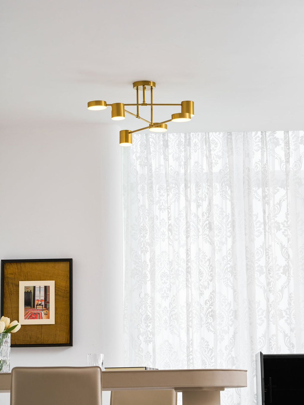 Sputnik Ceiling Lamp 6-Arms LED Metal Frame Ø57cm Gold Black White 36W Dimmable Mid-Century Scandinavian Dining Room Living Room Entrance Modern Design - Lamylie