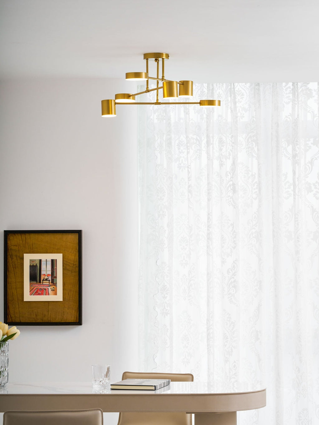 Sputnik Ceiling Lamp 6-Arms LED Metal Frame Ø57cm Gold Black White 36W Dimmable Mid-Century Scandinavian Dining Room Living Room Entrance Modern Design - Lamylie