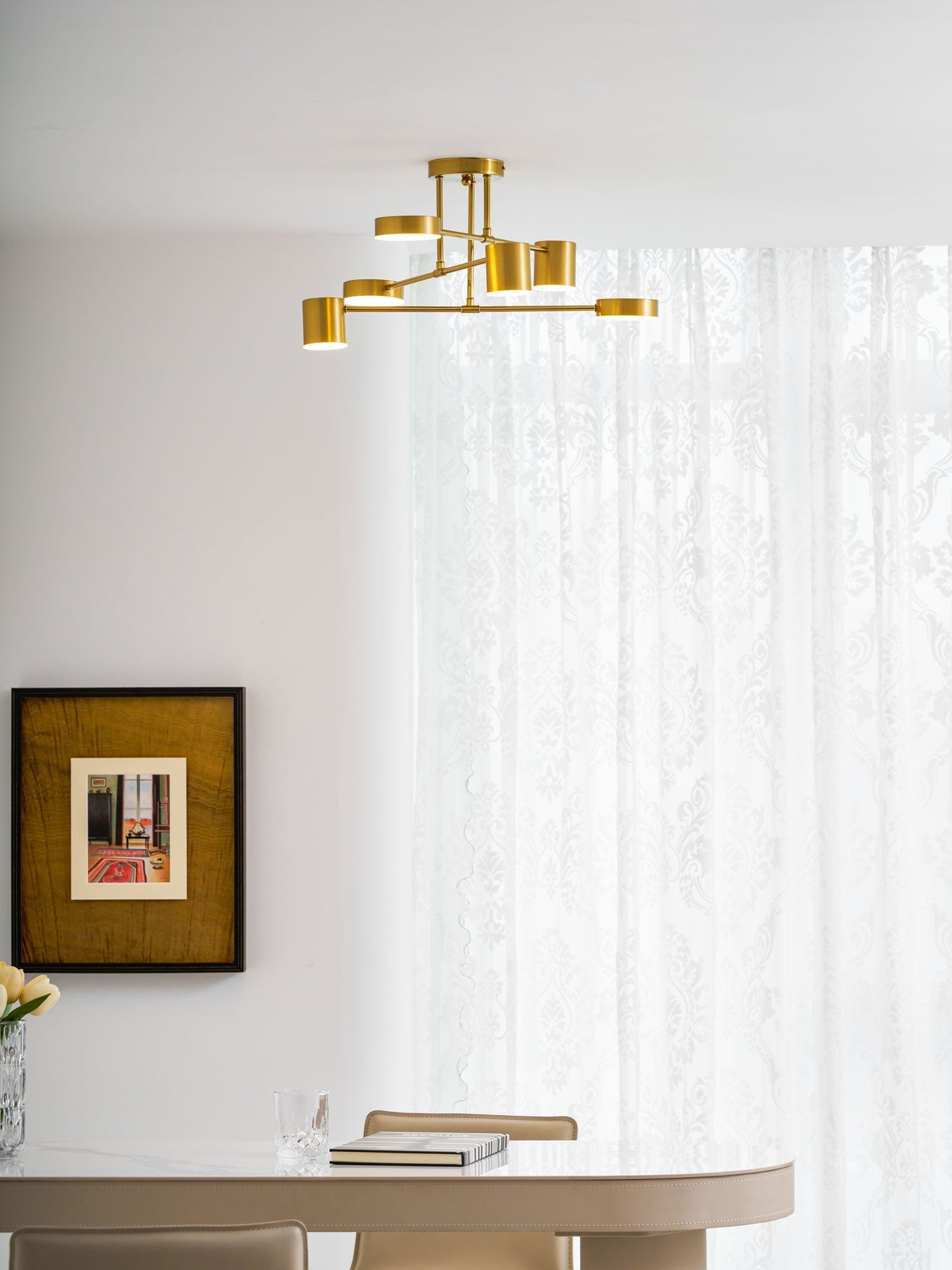 Sputnik Ceiling Lamp 6-Arms LED Metal Frame Ø57cm Gold Black White 36W Dimmable Mid-Century Scandinavian Dining Room Living Room Entrance Modern Design - Lamylie