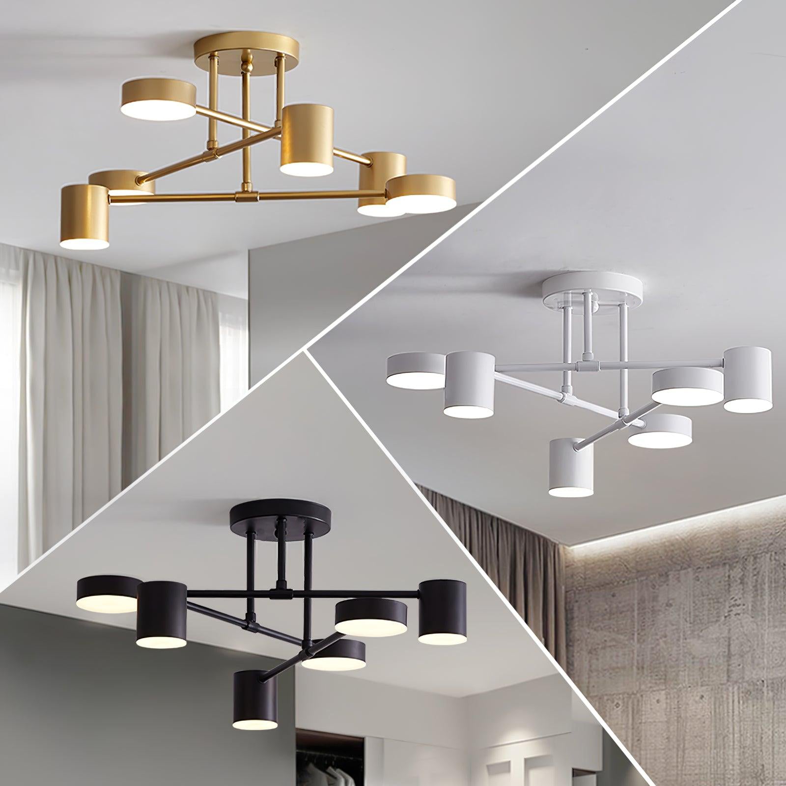 Sputnik Ceiling Lamp 6-Arms LED Metal Frame Ø57cm Gold Black White 36W Dimmable Mid-Century Scandinavian Dining Room Living Room Entrance Modern Design - Lamylie