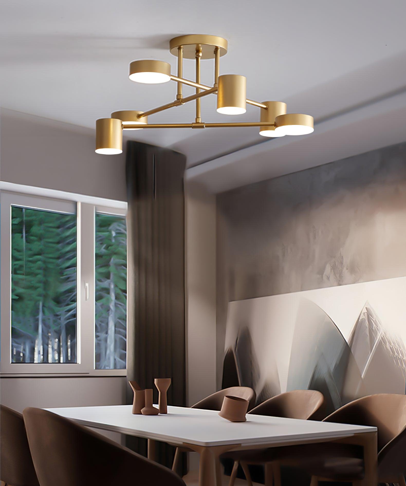 Sputnik Ceiling Lamp 6-Arms LED Metal Frame Ø57cm Gold Black White 36W Dimmable Mid-Century Scandinavian Dining Room Living Room Entrance Modern Design - Lamylie