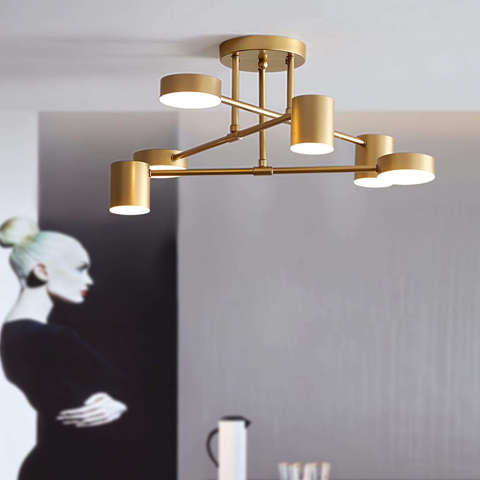 Sputnik Ceiling Lamp 6-Arms LED Metal Frame Ø57cm Gold Black White 36W Dimmable Mid-Century Scandinavian Dining Room Living Room Entrance Modern Design - Lamylie