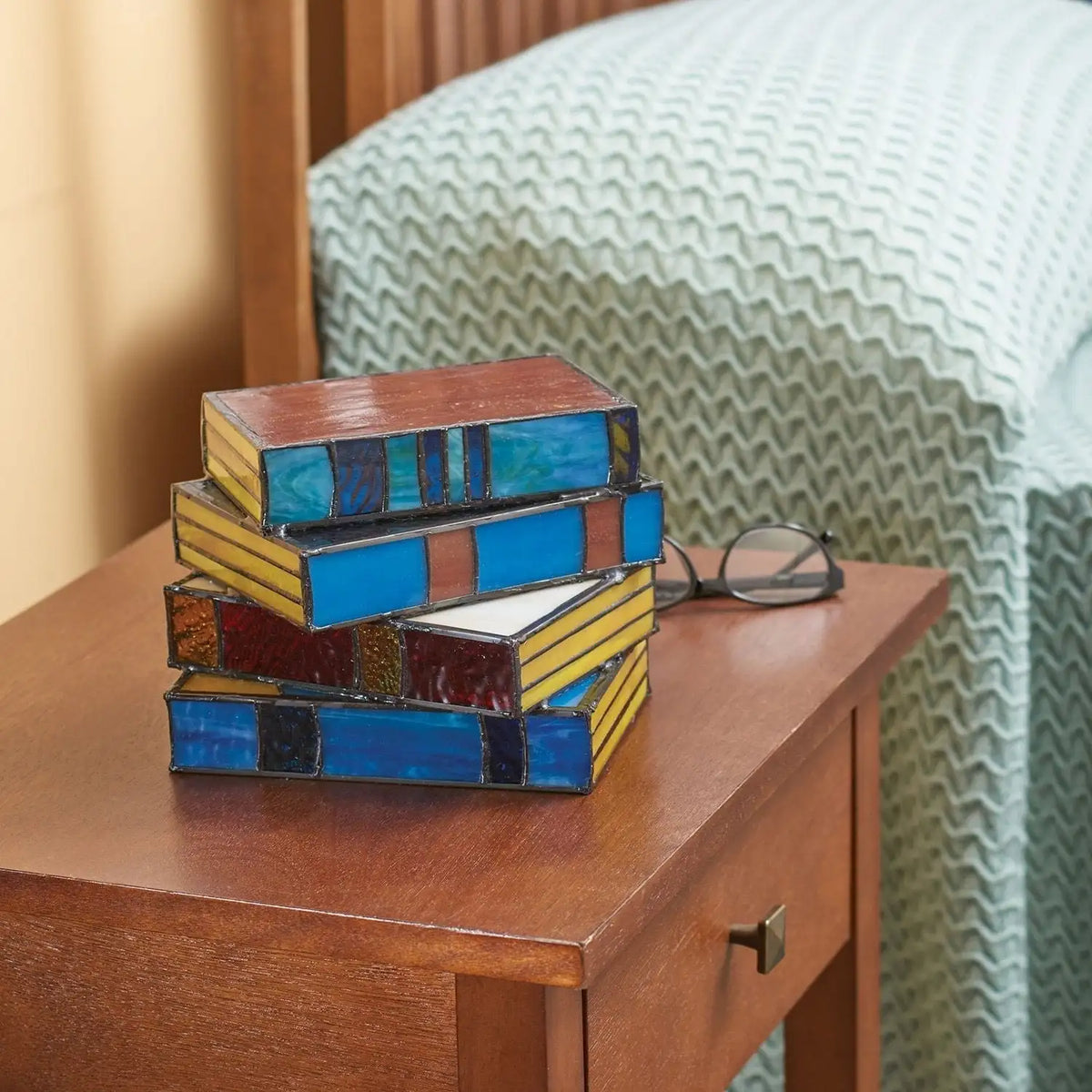 Handmade Book Lamp with Colored Glass Effect | Decorative Table Lamp for Readers and Book Lovers - Lamylie