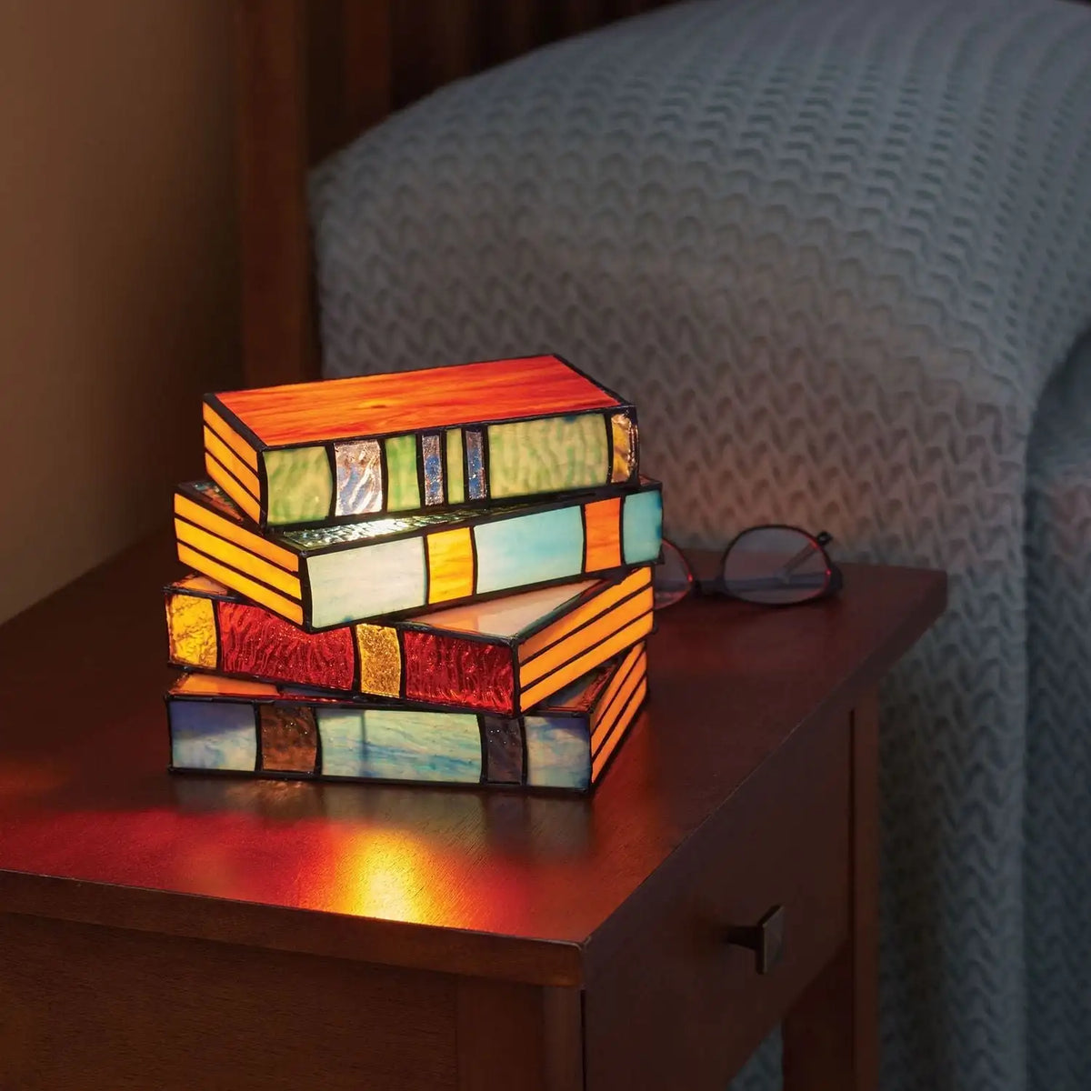 Handmade Book Lamp with Colored Glass Effect | Decorative Table Lamp for Readers and Book Lovers - Lamylie
