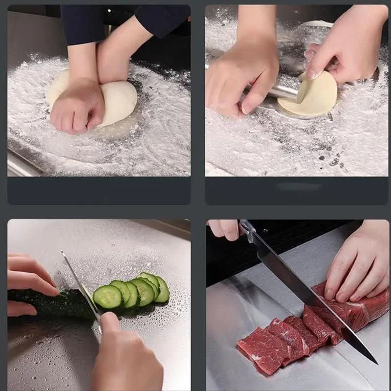 Deska do przygotowywania żywności ChefCraft ze stali nierdzewnej — zintegrowany rowek z rantem, antypoślizgowe nóżki