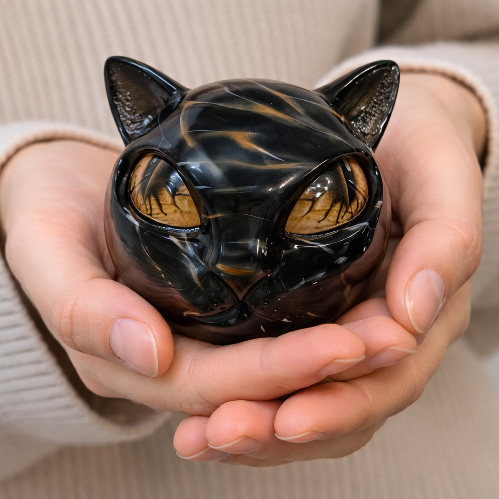 Mystische schwarze Katzenskulptur von NyxCharm – Lamylie